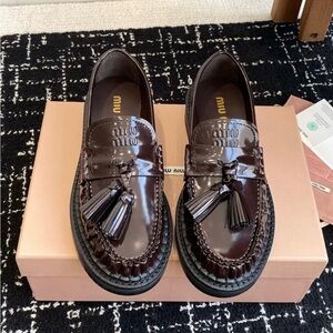 Miu Miu Women's Dark Brown Patent Tassel Loafers